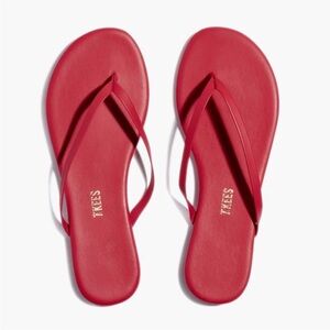 TKEES Red Minimalist Leather Flip Flop Sandals